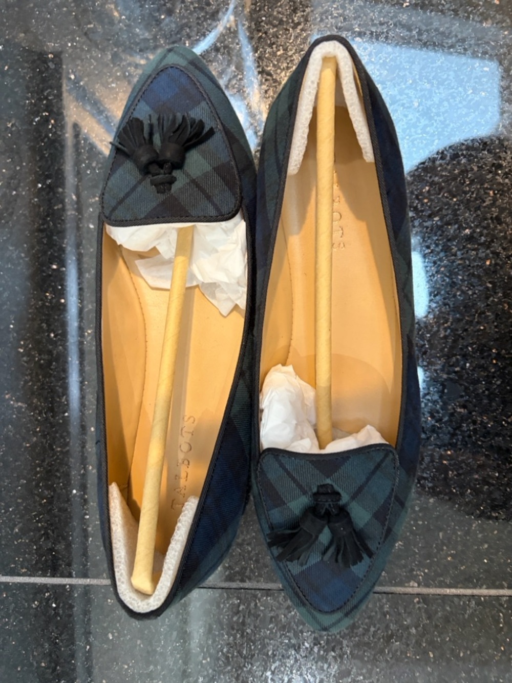 Talbots Blackwatch Plaid Tassel Pointed Flats - Navy Green